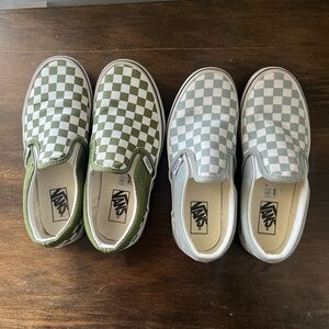 Vans Kids Slip-On Sneakers - Green and Gray Checkerboard